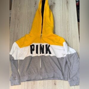 PINK Victoria's Secret Yellow and White Hoodie sweatshirt hooded sweater